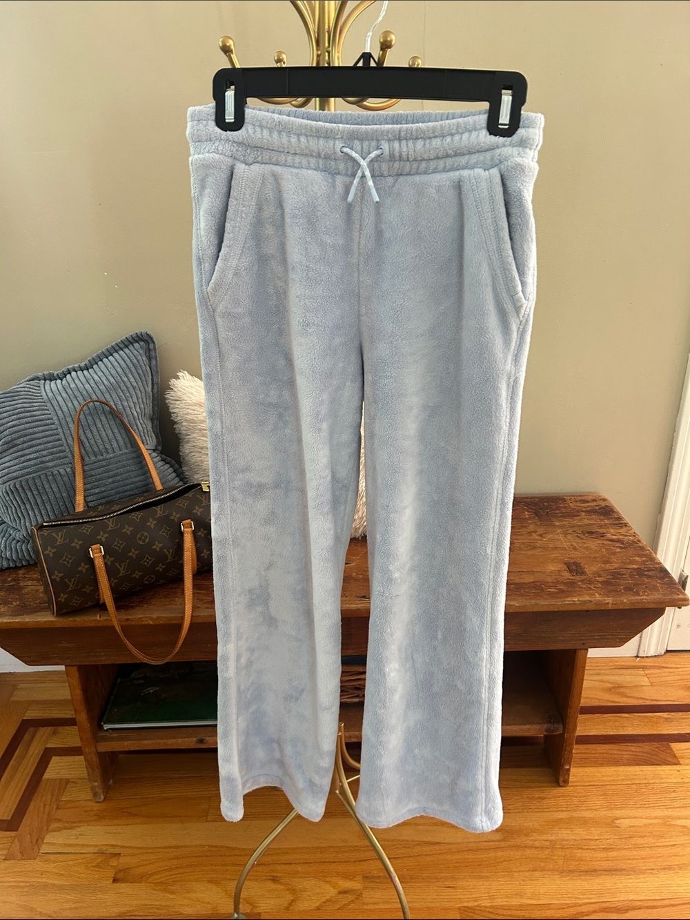Athleta Light Blue Plush Wide leg sweatpants